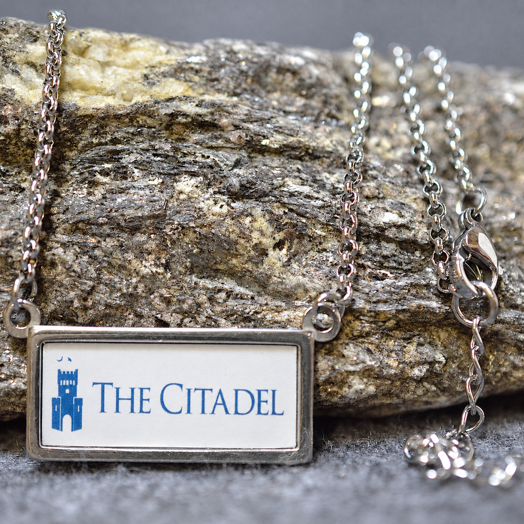 Padgett-Thomas Barracks Citadel pendant on a surgical stainless steel mini rolo chain