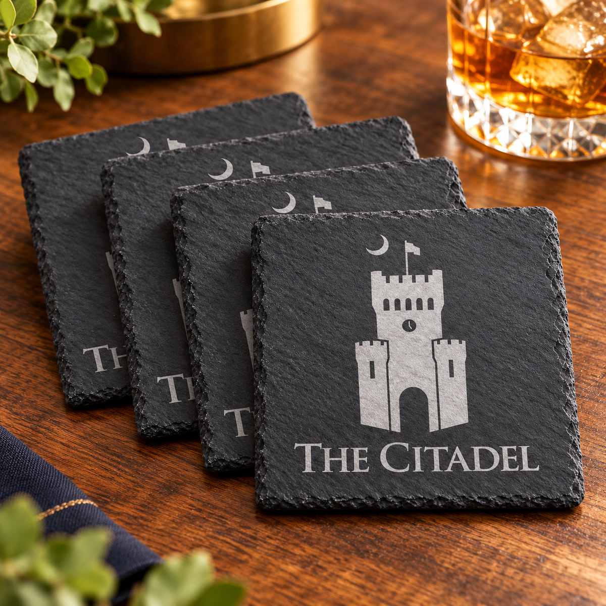The Citadel Engraved Slate Coasters – Set of 4