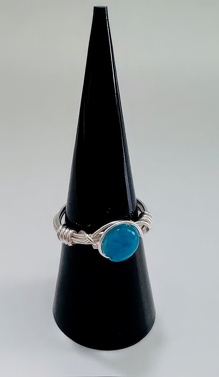 Handmade turquoise bead hand wrapped in silver wire unique ring