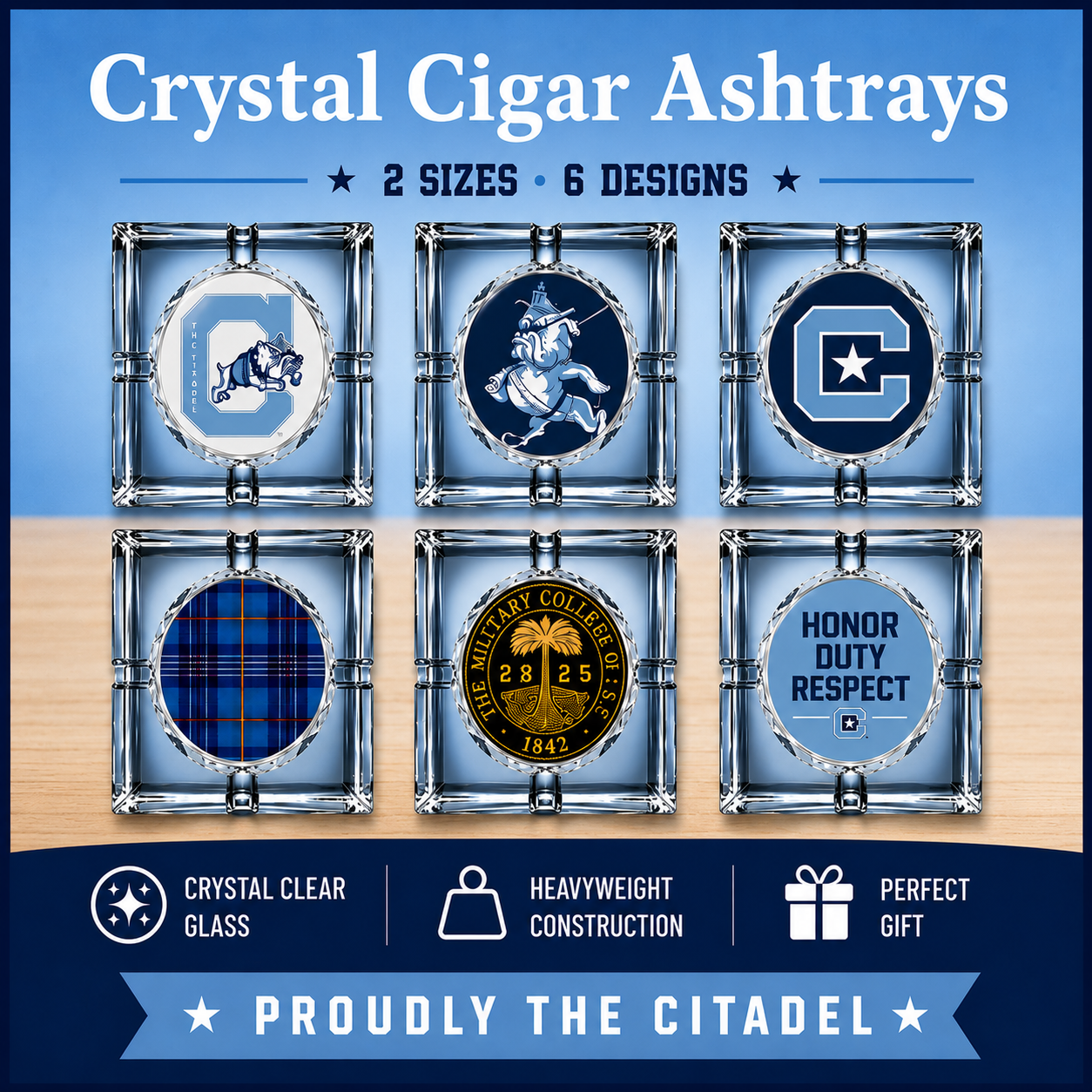 The Citadel Crystal 4-Cigar Ashtray – Signature Mark Collection