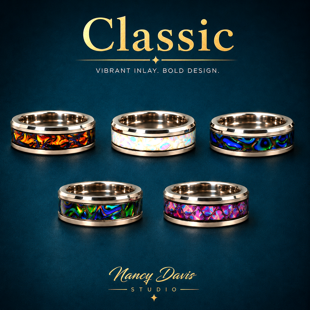Lumina Classic comfort-fit stainless steel dichrolam inlay ring with six vibrant color options
