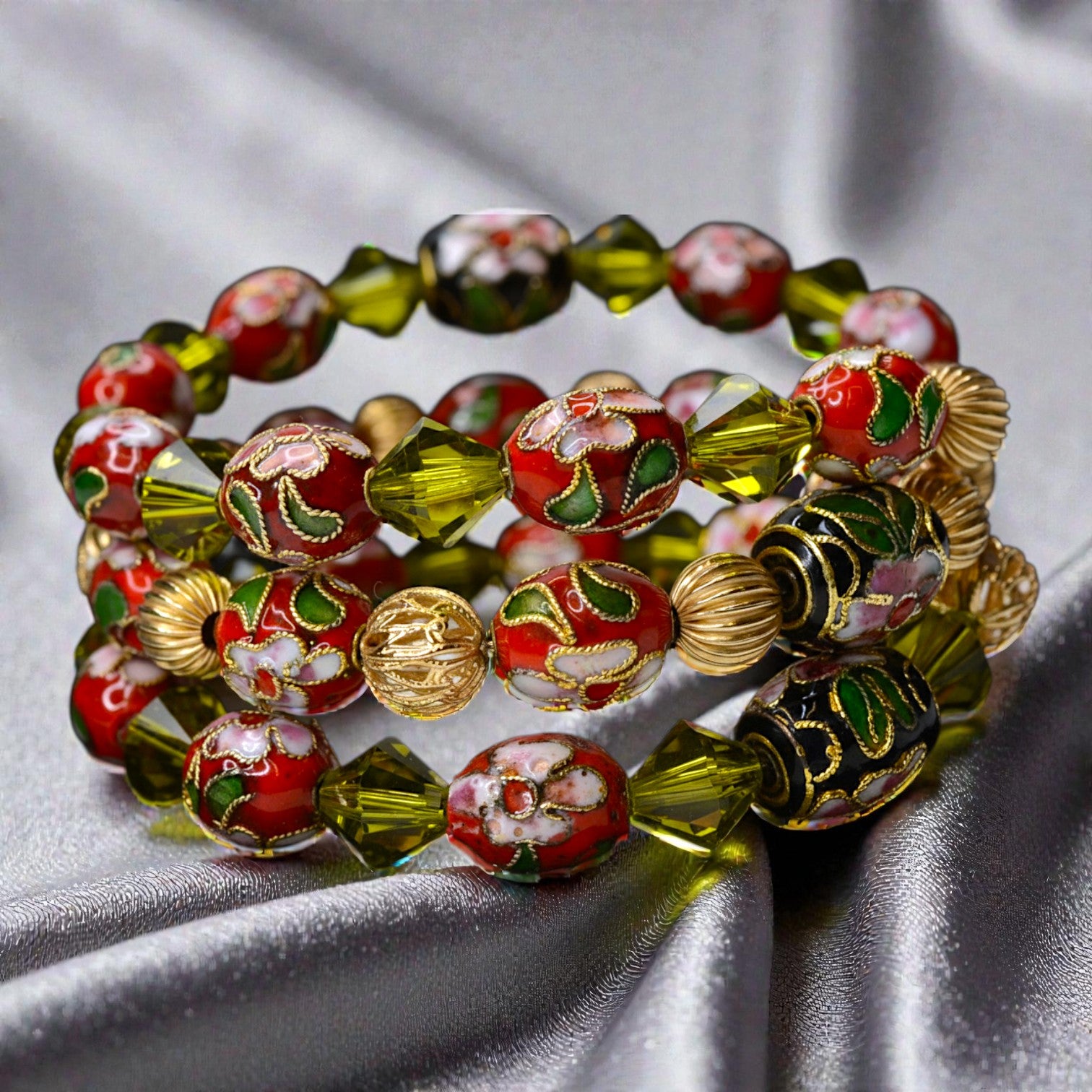 Crimson Garden Cloisonne Bracelet