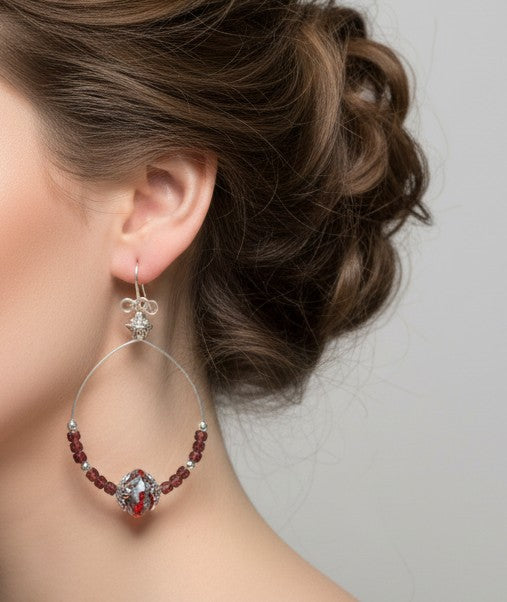 Garnet Glow Hoop Earrings