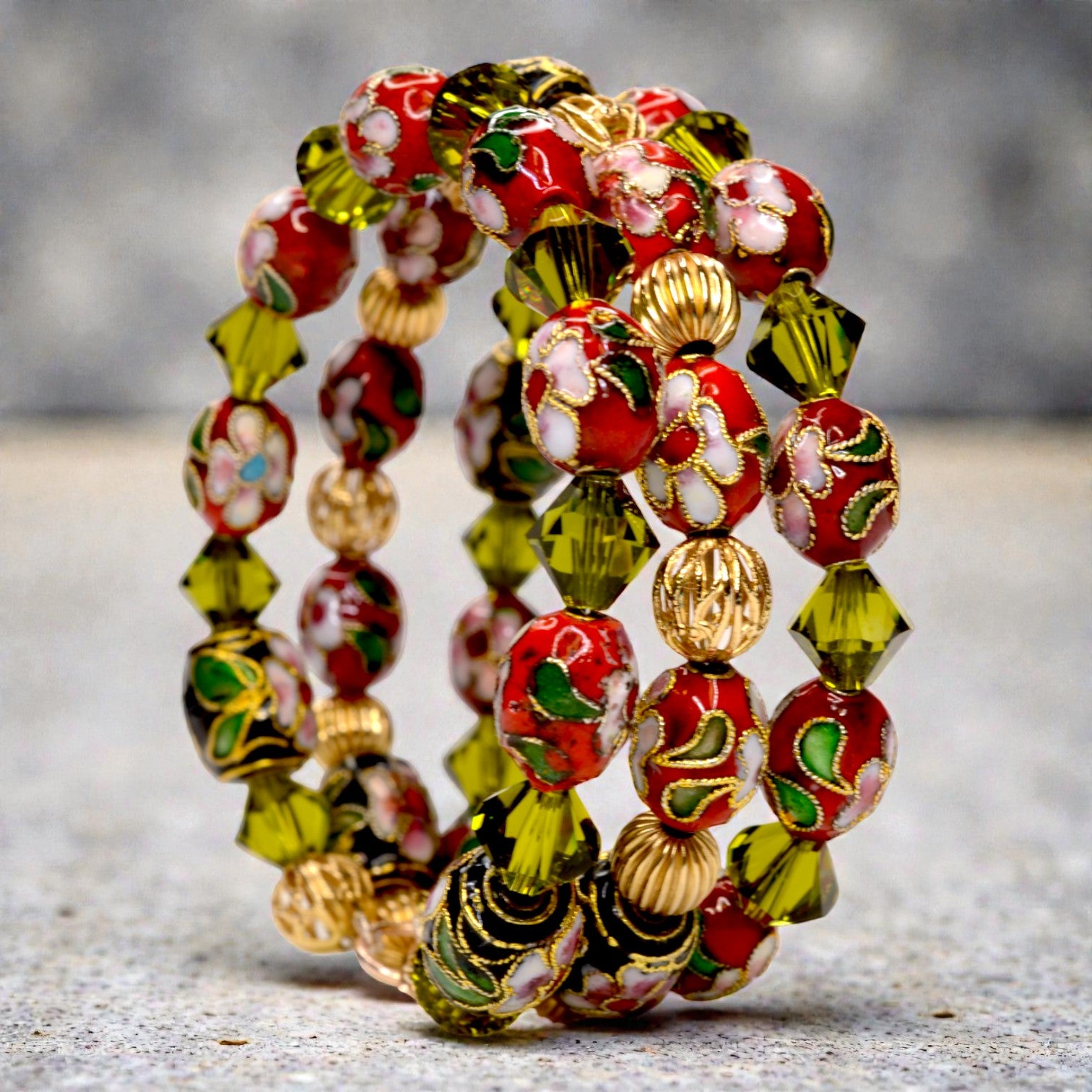 Crimson Garden Cloisonne Bracelet