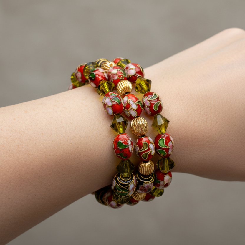 Crimson Garden Cloisonne Bracelet
