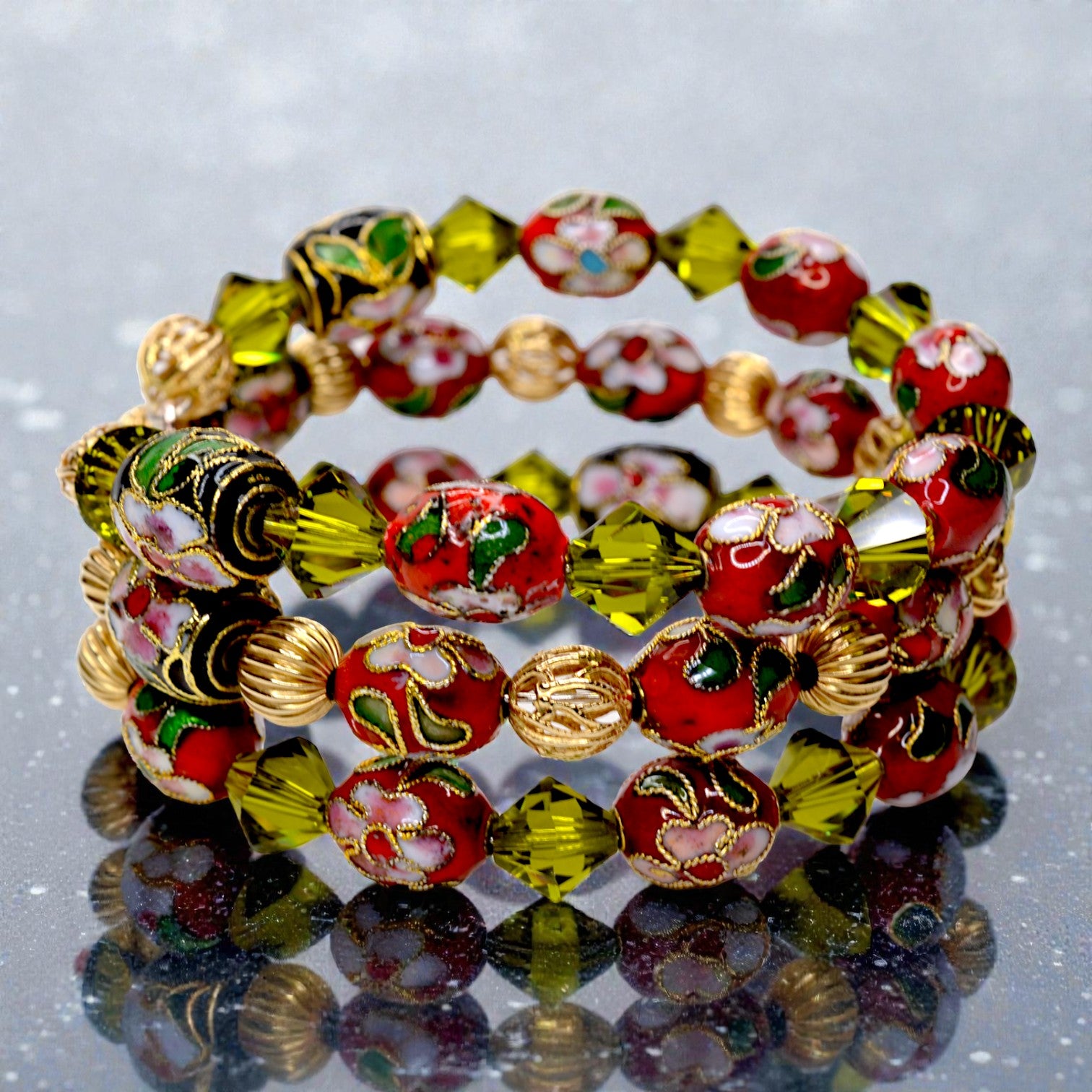 Crimson Garden Cloisonne Bracelet