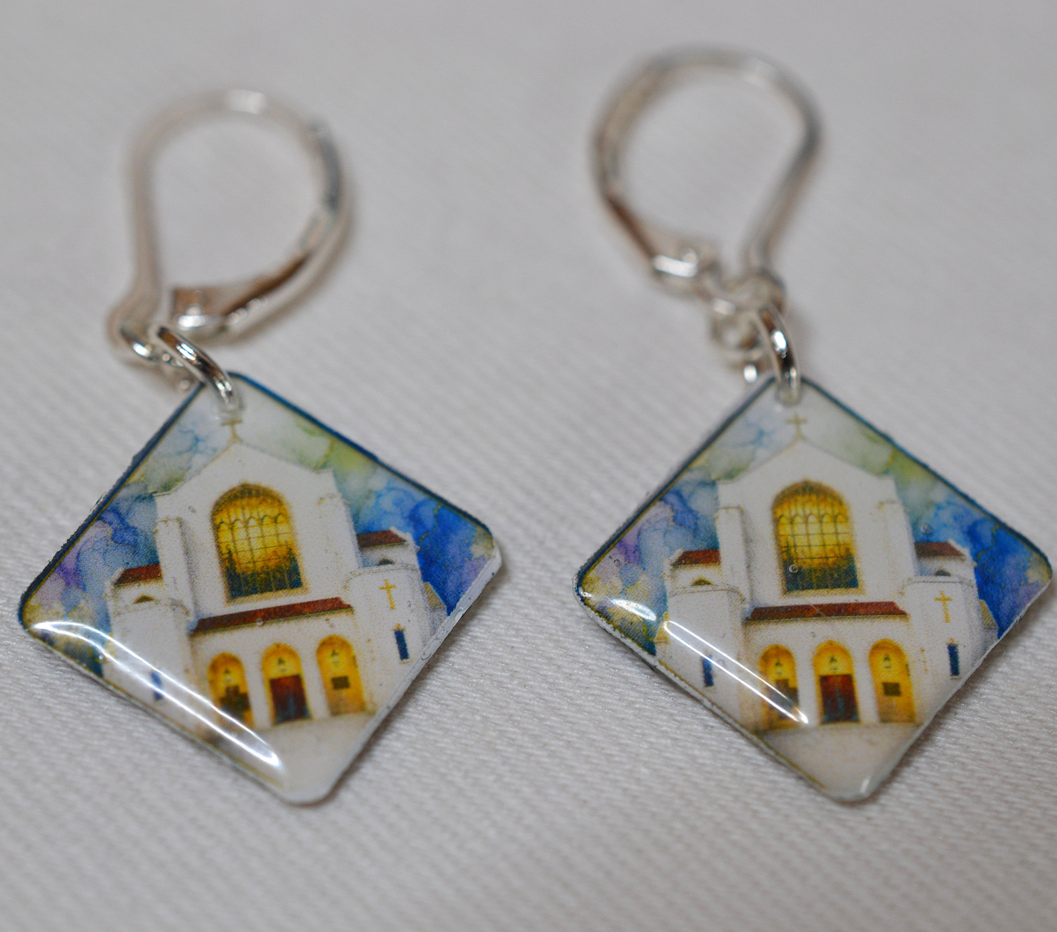 Double-sided Summerall Chapel Citadel earrings handmade by Nancy Davis Studio