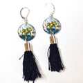 Bulldog Statue Citadel earrings with silver-capped tassels