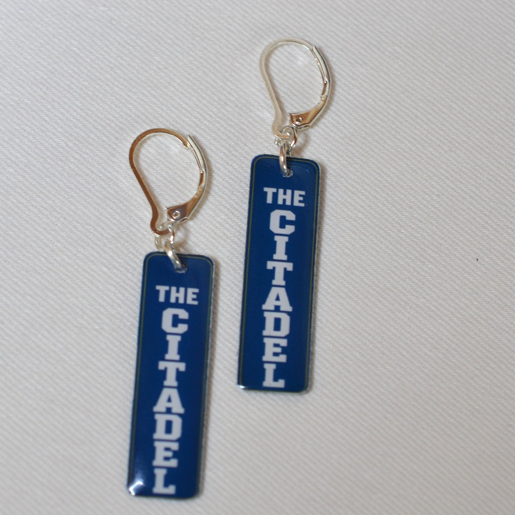 Double-sided rectangular Citadel earrings handmade by Nancy Davis Studio