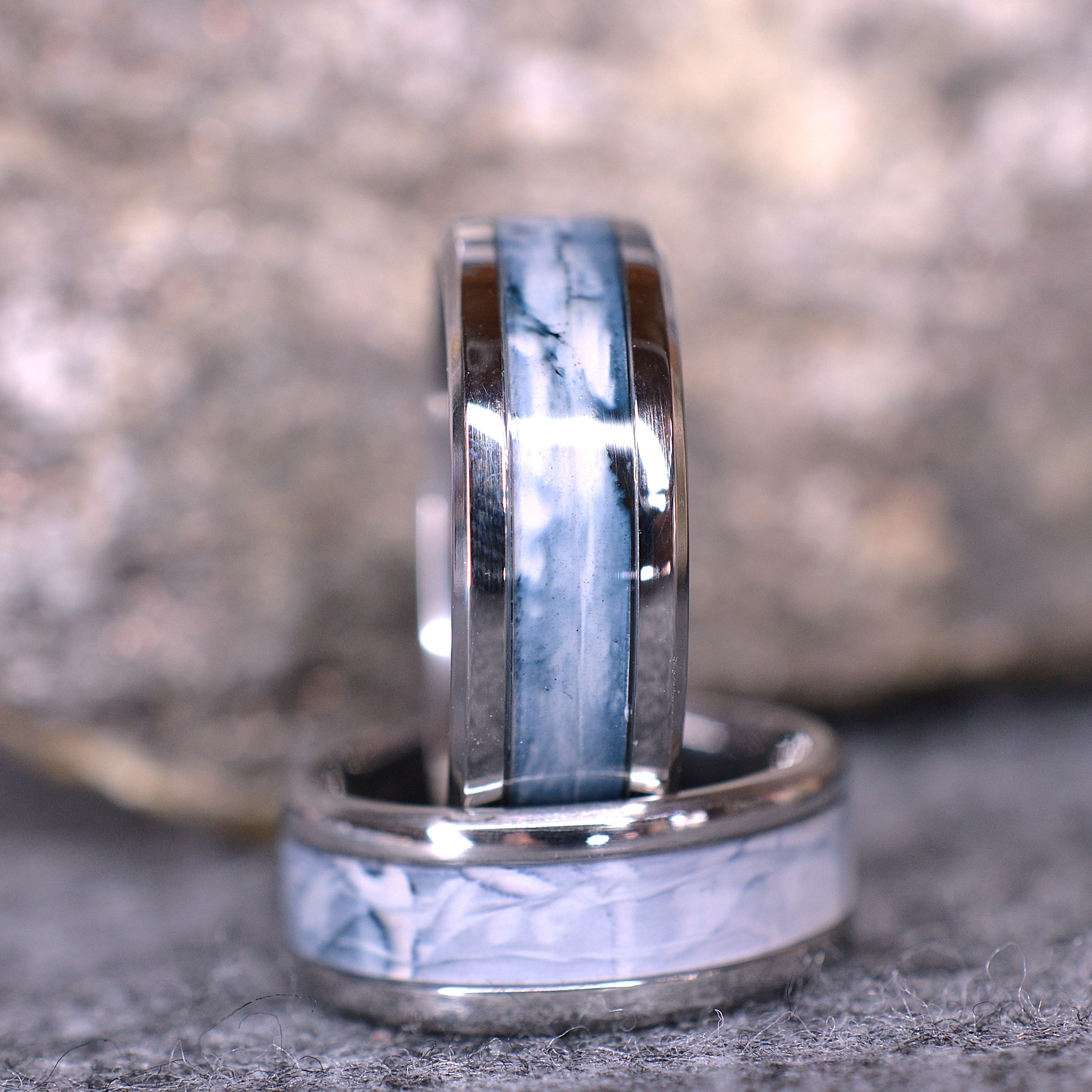Icy Veil - Original Alcohol Ink Art Ring - Studio in Steel