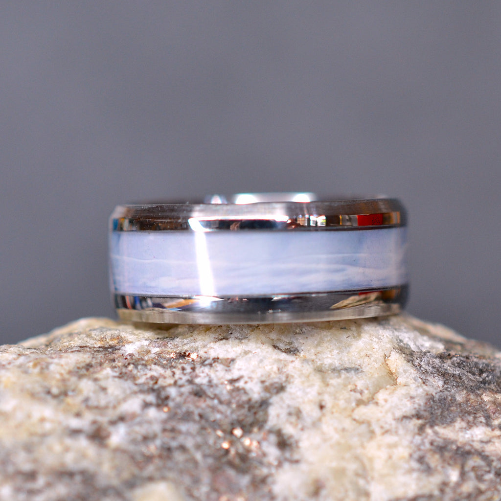 Icy Veil - Original Alcohol Ink Art Ring - Studio in Steel