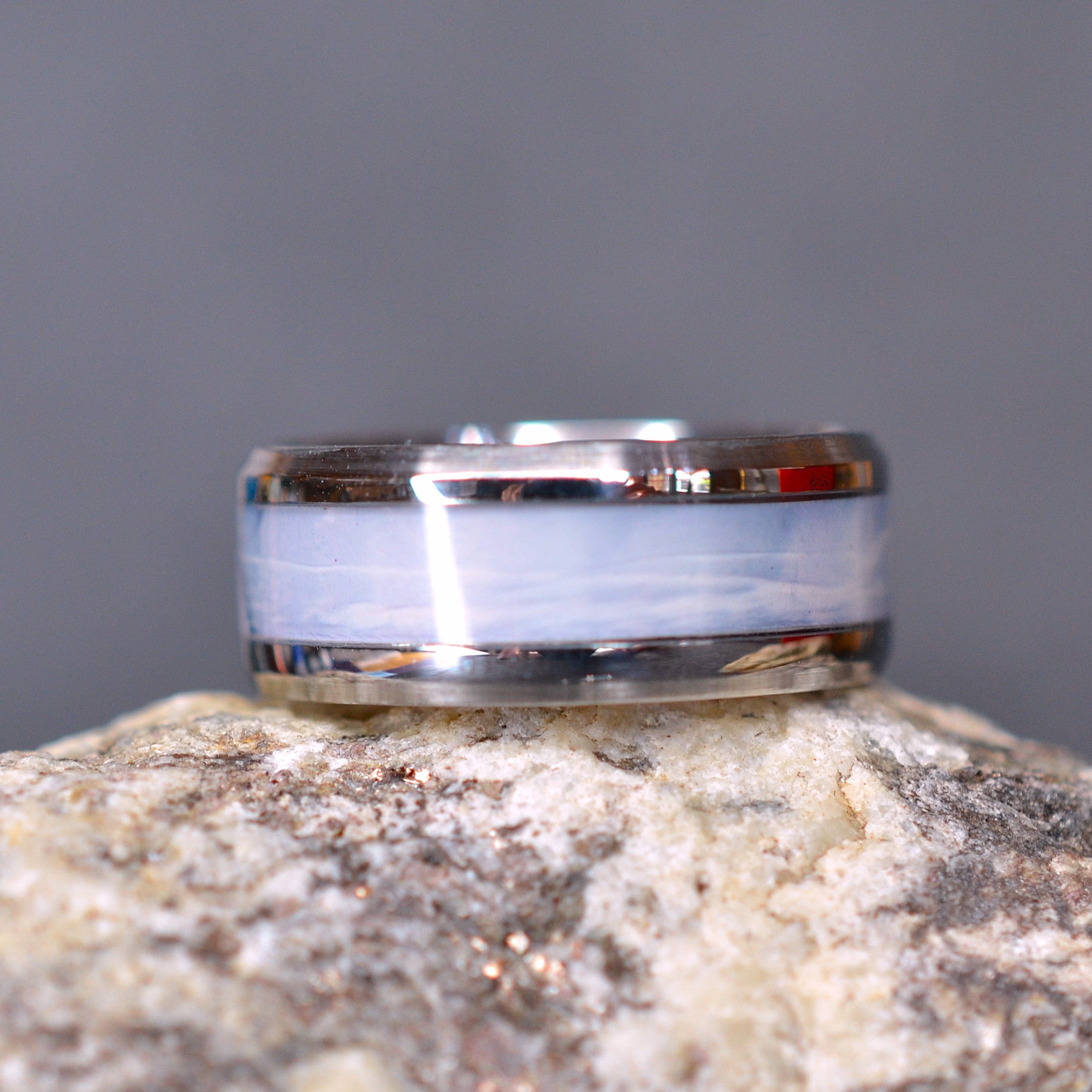 Icy Veil - Original Alcohol Ink Art Ring - Studio in Steel