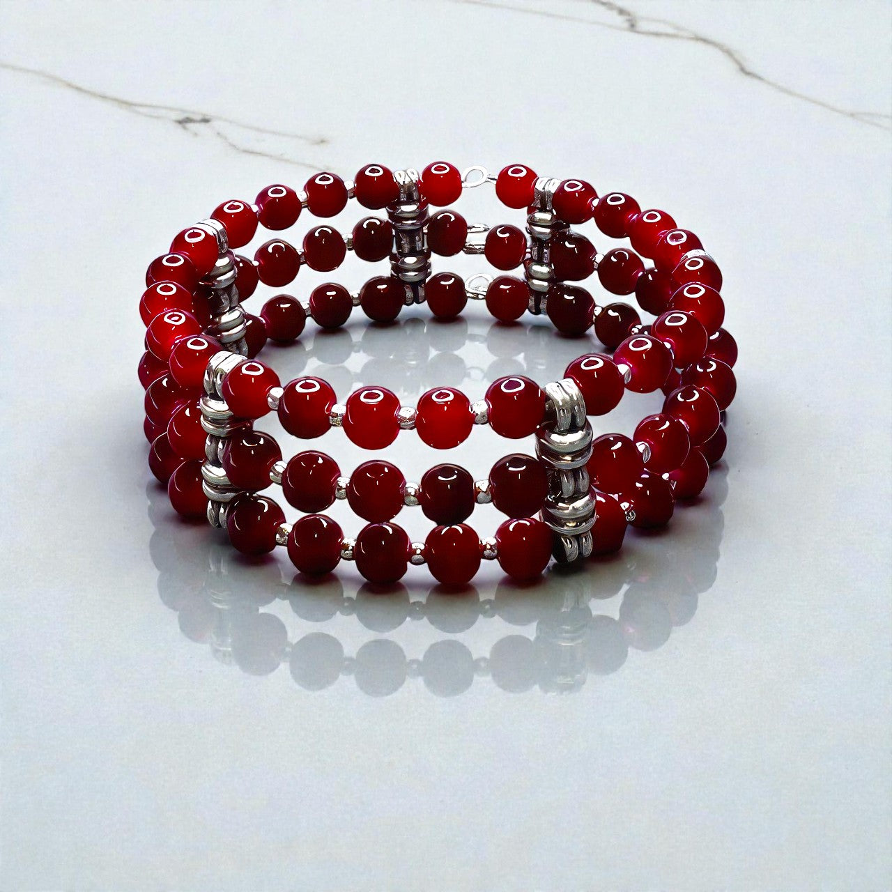 Crimson Rhythm Memory Wire Bracelet