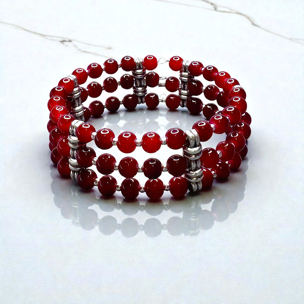 Crimson Rhythm Memory Wire Bracelet