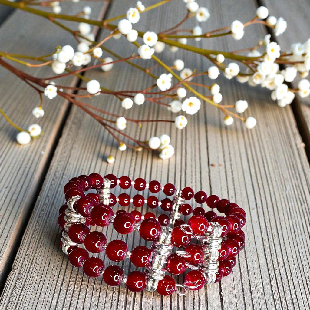 Crimson Rhythm Memory Wire Bracelet