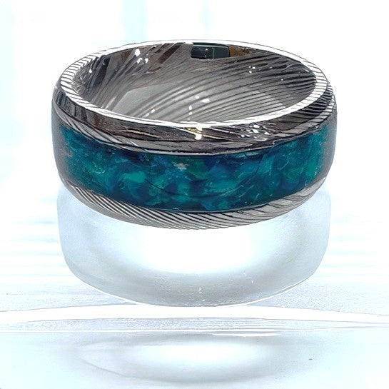 Damascus Steel Opal Inlay Ring