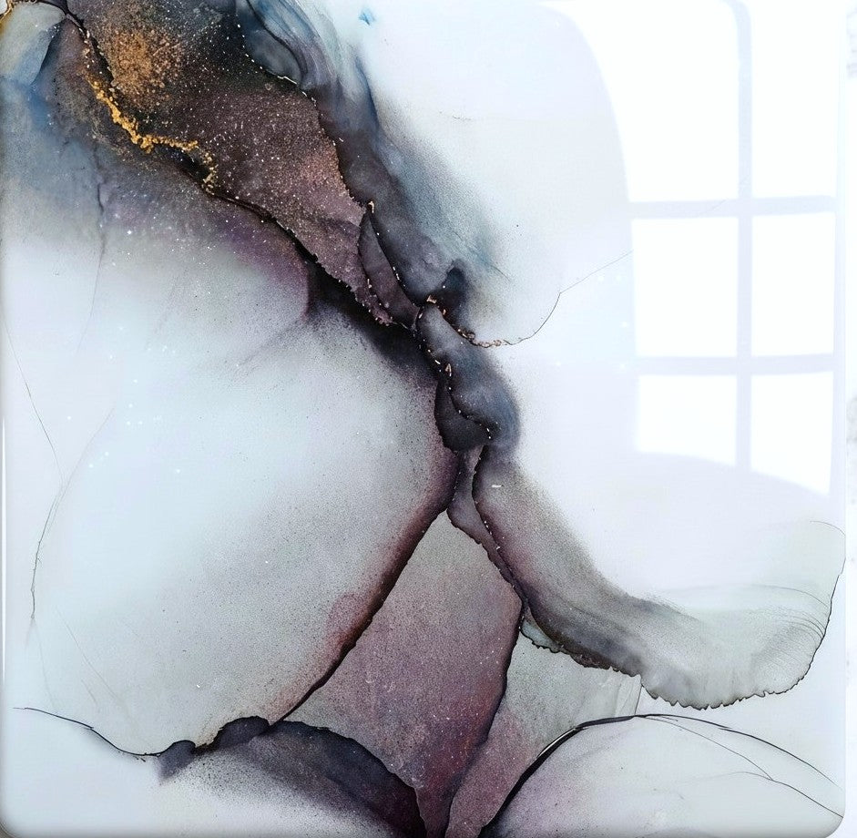 Icy Veil - Original Alcohol Ink Art Ring - Studio in Steel