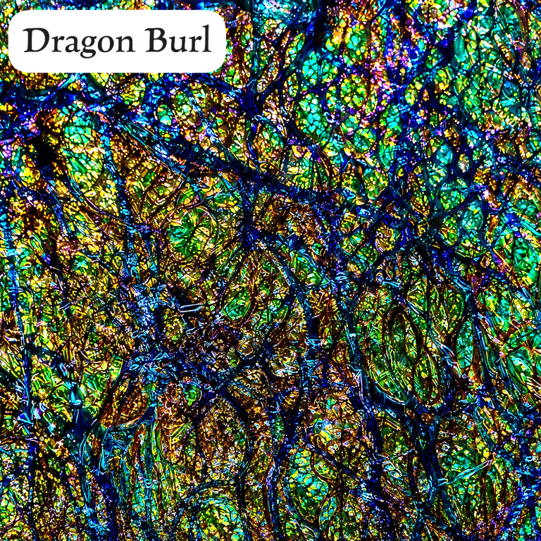 Dragon Burl dichrolam inlay with multicolor iridescent burl pattern for Lumina Kaleidoscope Ring