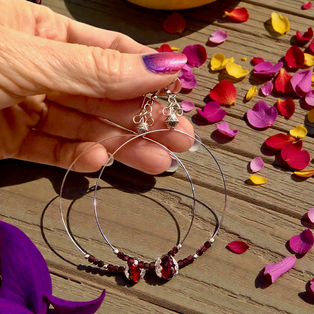 Garnet Glow Hoop Earrings