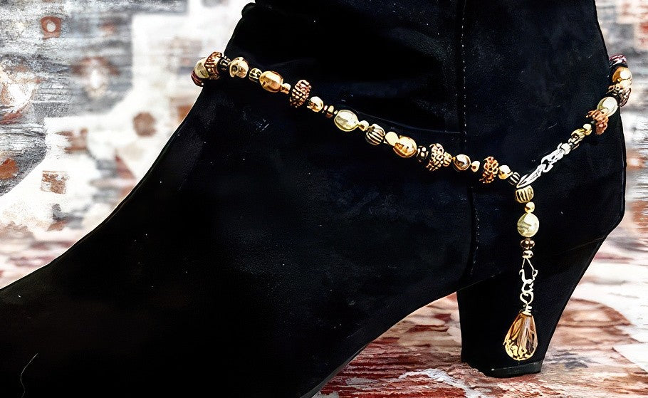 Gold beaded boot ankle bracelet