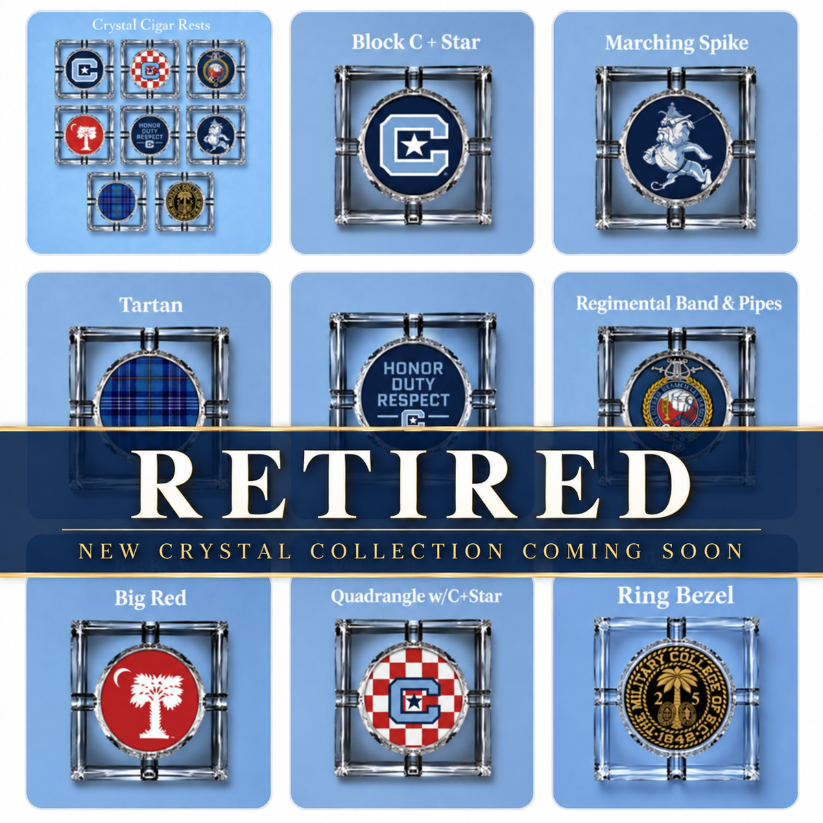 Retired Citadel crystal cigar ashtray designs; new crystal collection coming soon